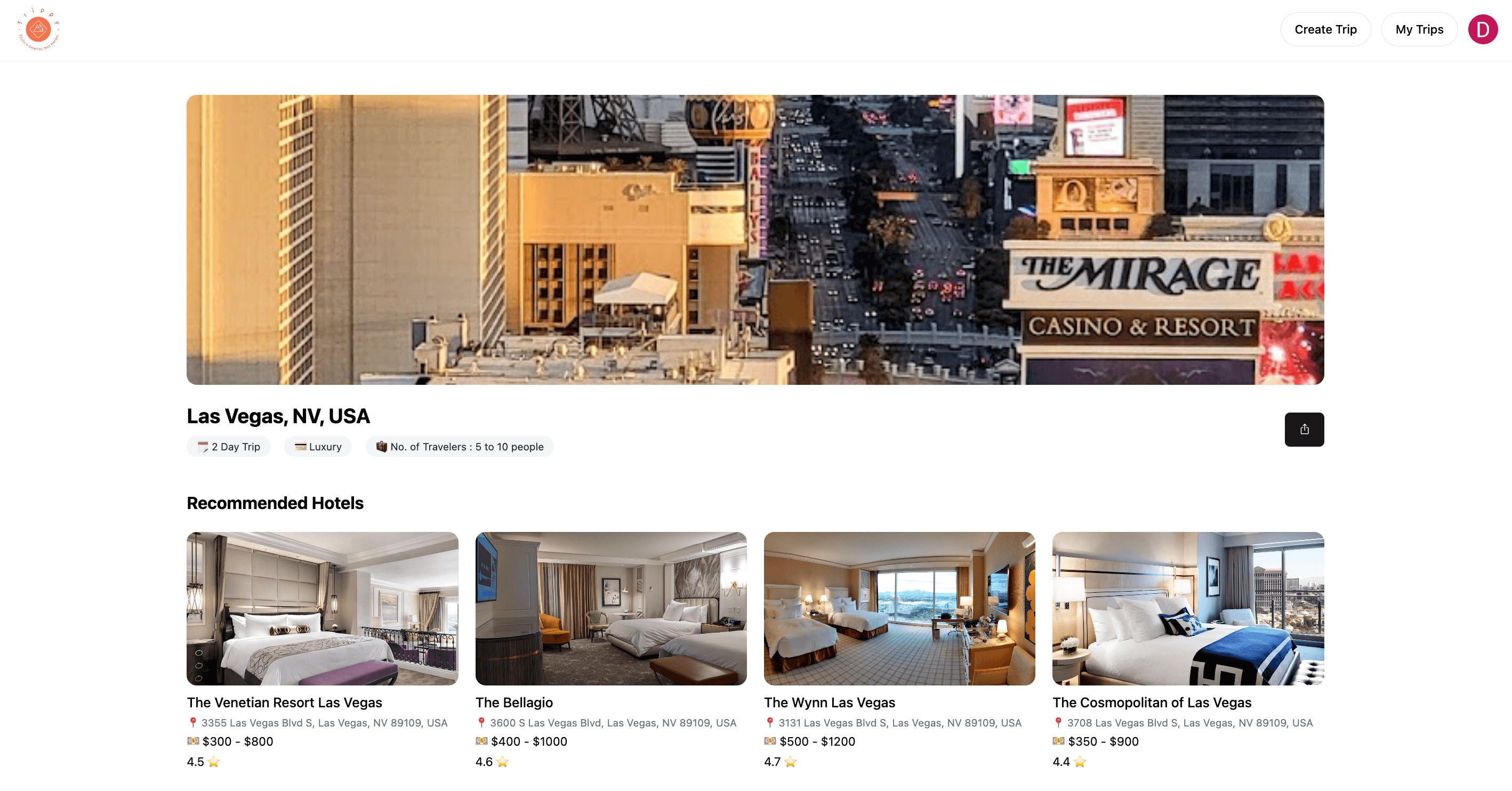 AI Trip Planner interface